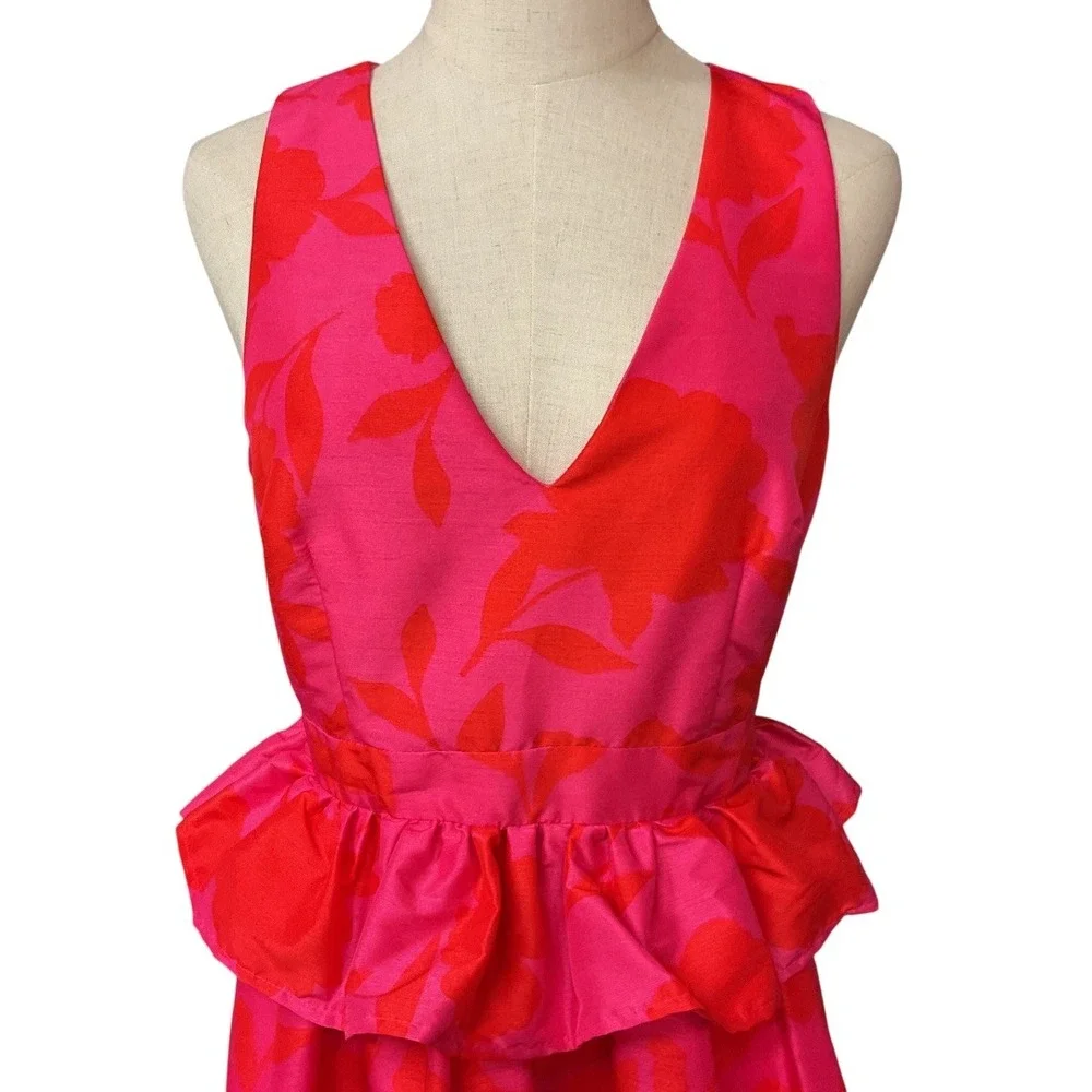 Kate Spade Target Red Pink Classic Floral Sleeveless Peplum‎ Midi Dress Sz 6 NWT